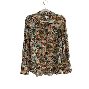 J. Jill Boho Floral Blouse with Fabric Buttons Size Medium